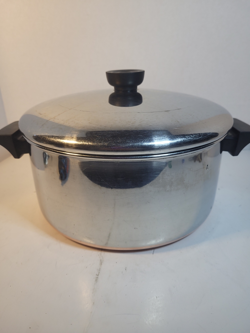 Vintage Revere Ware 1801  4 Qt Stainless Steel Stock Pot with Lid  Copper Bottom